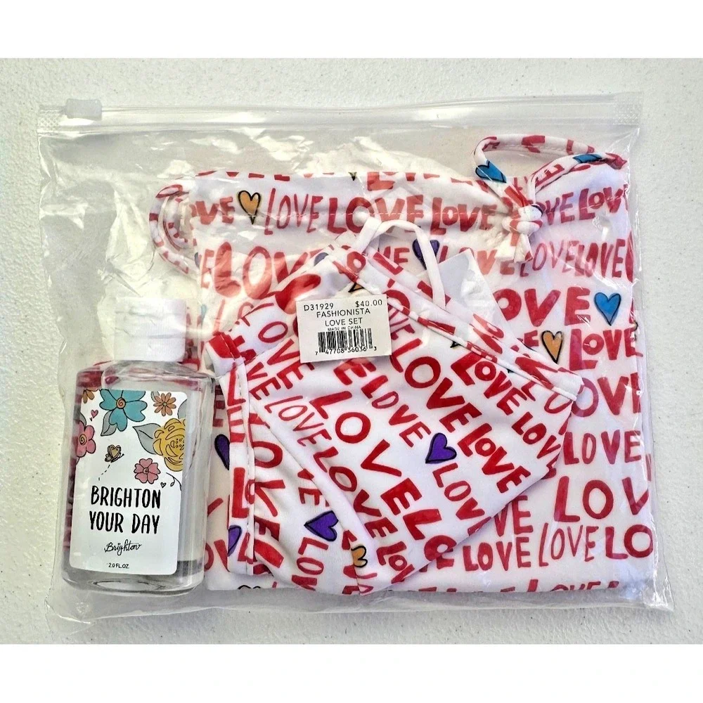 Brighton Fashionista Love Set 4Pc Mask Gloves Sanitizer Pouch Travel Gift NEW